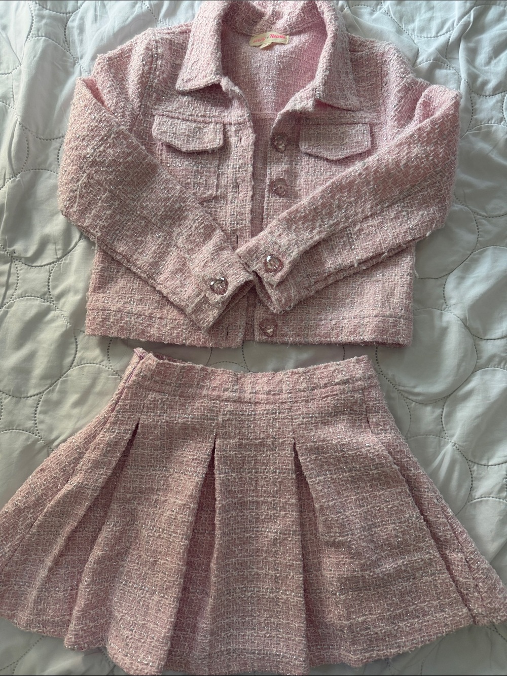 Pleated Pink Tweed Skater Skirt - Brand Unspecified
